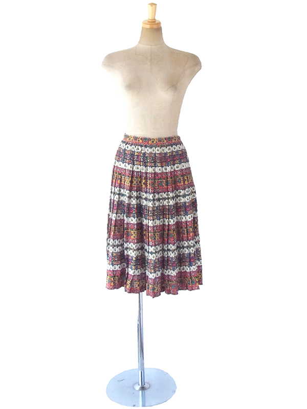 【ヨーロッパ古着】フランス買い付け 60年代製 カラフル チロル柄 プリーツ スカート 17FC333【おとなかわいい】