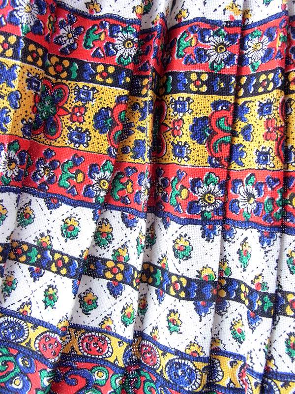 【ヨーロッパ古着】フランス買い付け 60年代製 カラフル チロル柄 プリーツ スカート 17FC333【おとなかわいい】