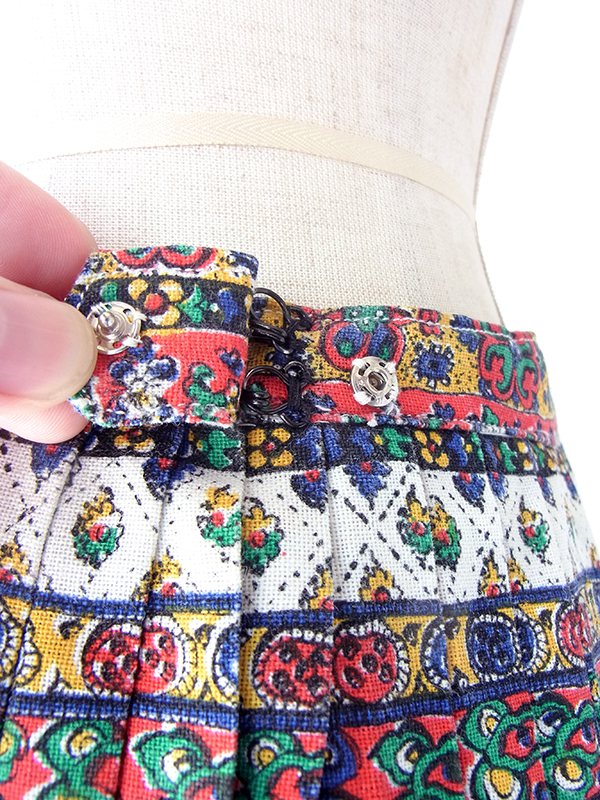 【ヨーロッパ古着】フランス買い付け 60年代製 カラフル チロル柄 プリーツ スカート 17FC333【おとなかわいい】