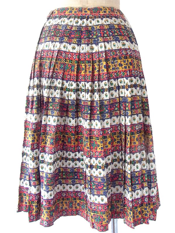 【ヨーロッパ古着】フランス買い付け 60年代製 カラフル チロル柄 プリーツ スカート 17FC333【おとなかわいい】