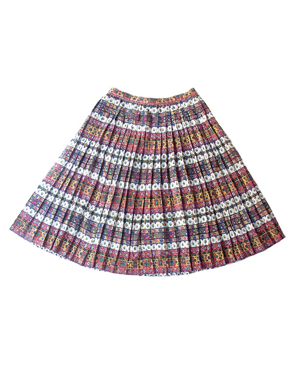 【ヨーロッパ古着】フランス買い付け 60年代製 カラフル チロル柄 プリーツ スカート 17FC333【おとなかわいい】