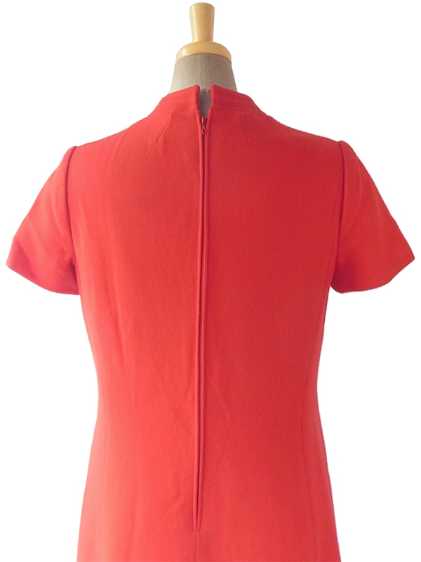 ヨーロッパ古着 60年代フランス製 レッド X ステッチデザイン モックネック  ウール ワンピース 17FC411