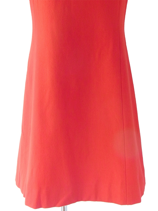 ヨーロッパ古着 60年代フランス製 レッド X ステッチデザイン モックネック  ウール ワンピース 17FC411