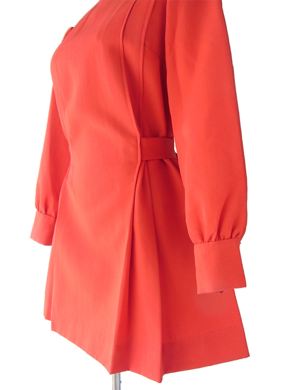 ヨーロッパ古着 フランス買い付け 60年代製 レッド X 美しいプリーツ ヴィンテージ ワンピース 17FC412