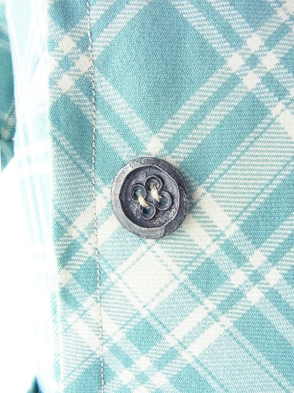 ヨーロッパ古着 フランス買い付け 60年代製 水色 X ホワイト チェック柄 ベルト風デザイン ウール ワンピース 17FC414