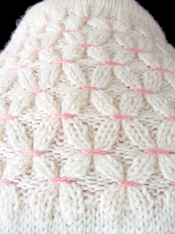 ヨーロッパ古着 フランス買い付け 60年代製 ホワイト X ピンク シャーリング リボン付き ウール カーディガン 17FC421