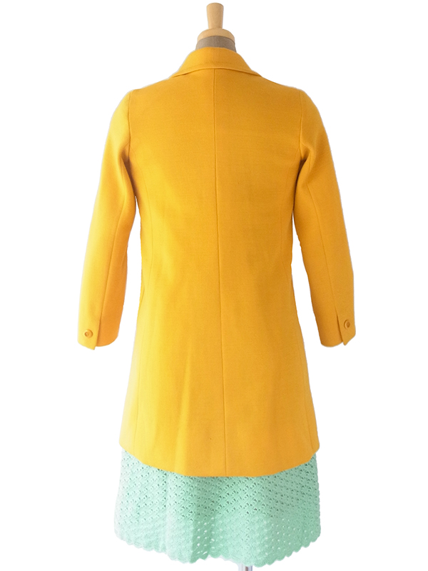 ヨーロッパ古着 60年代フランス製 イエロー X 可愛いポケット ヴィンテージ ウールコート 17FC422