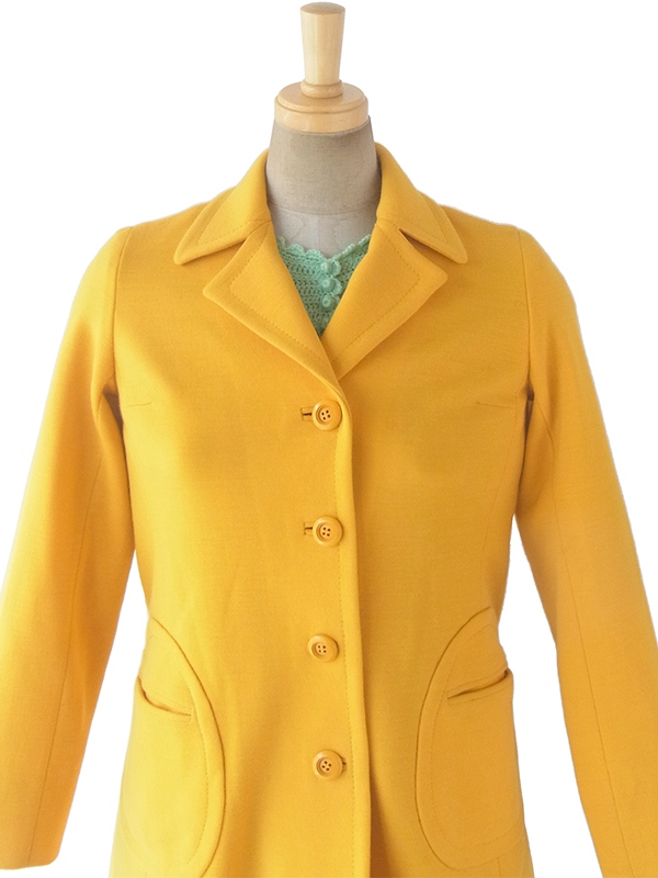 ヨーロッパ古着 60年代フランス製 イエロー X 可愛いポケット ヴィンテージ ウールコート 17FC422