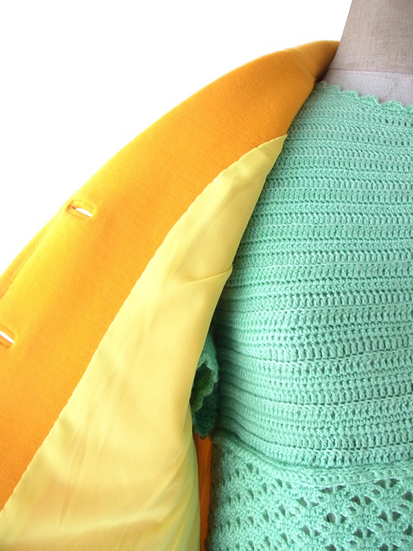 ヨーロッパ古着 60年代フランス製 イエロー X 可愛いポケット ヴィンテージ ウールコート 17FC422