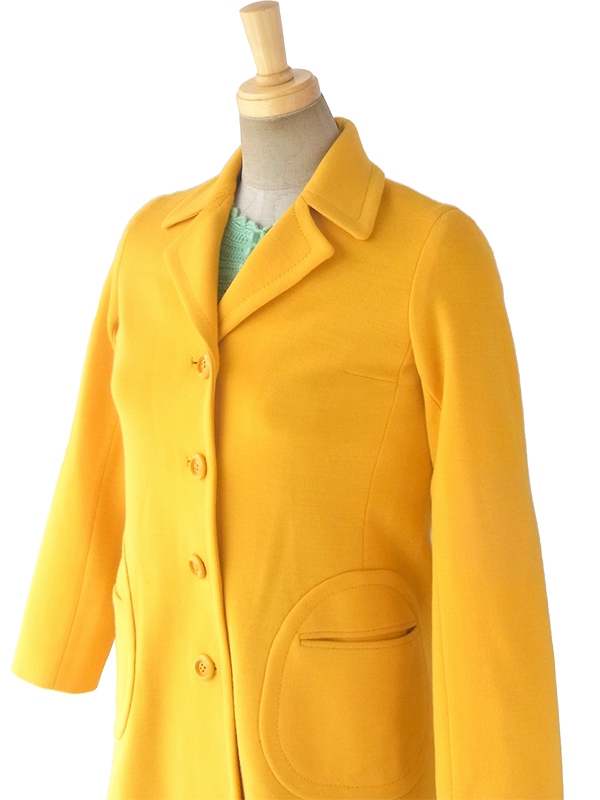 ヨーロッパ古着 60年代フランス製 イエロー X 可愛いポケット ヴィンテージ ウールコート 17FC422
