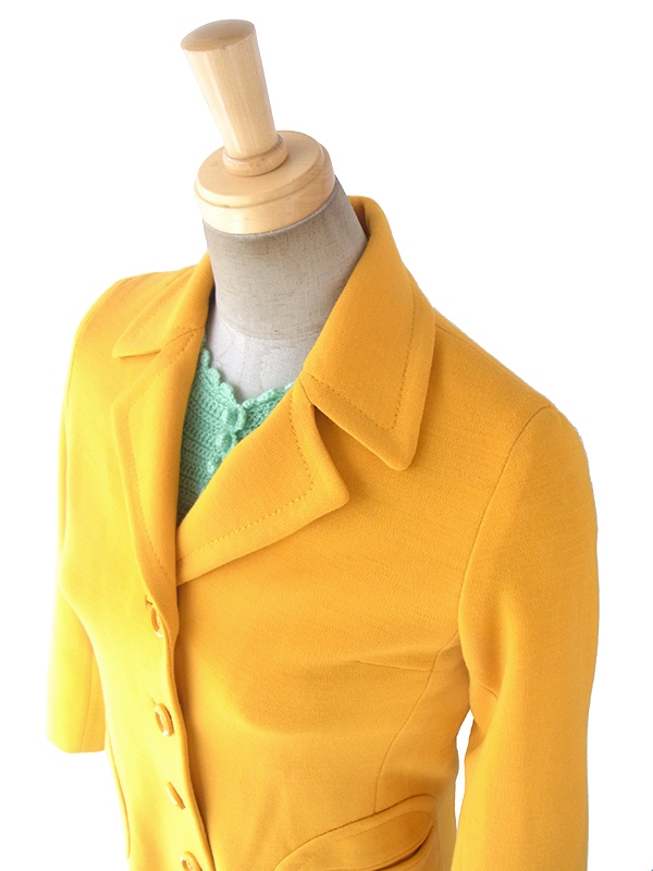 ヨーロッパ古着 60年代フランス製 イエロー X 可愛いポケット ヴィンテージ ウールコート 17FC422