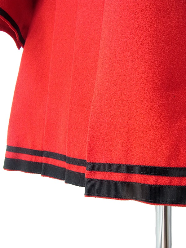 ヨーロッパ古着 60年代フランス製 レッド X ブラック ドロップウェスト 梨地ウールジョーゼット ワンピース 17FC502