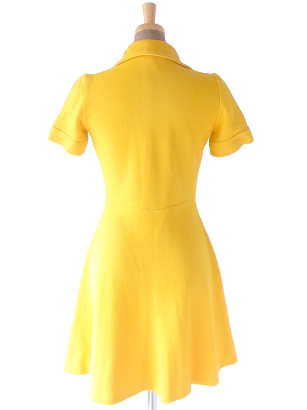 ヨーロッパ古着 フランス買い付け 60年代製 イエロー X ホワイト ビッグステッチ ヴィンテージ ワンピース 17FC503