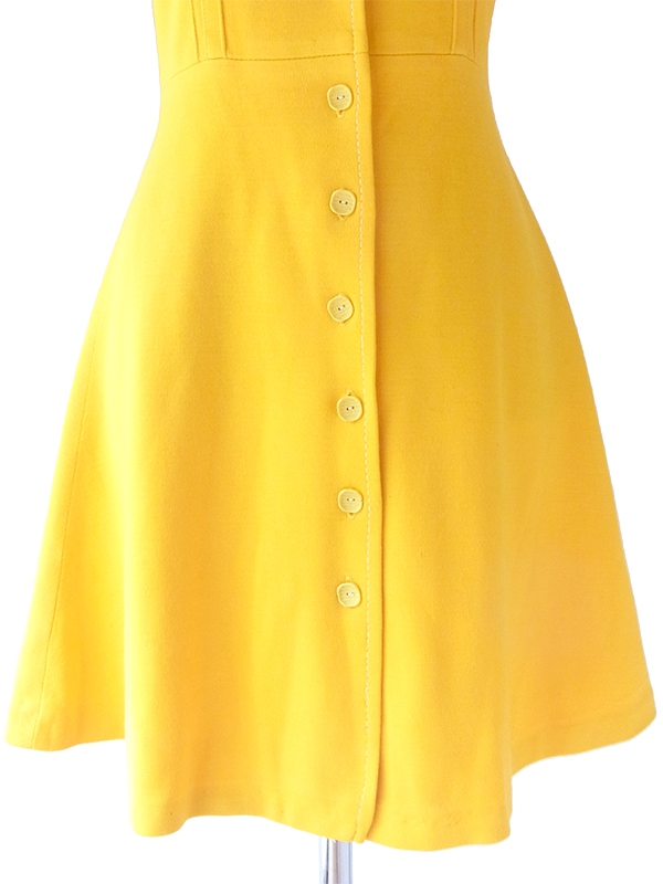 ヨーロッパ古着 フランス買い付け 60年代製 イエロー X ホワイト ビッグステッチ ヴィンテージ ワンピース 17FC503