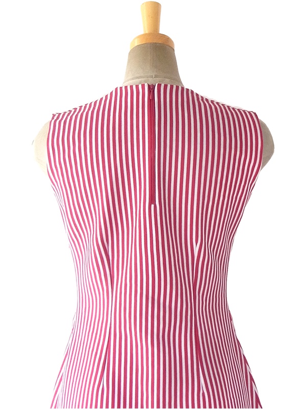 【送料無料】70年代フランス製 エンジ X ホワイト ストライプ 錨柄刺繍 デッドストック プリーツ ワンピース 17OM600【未使用品】