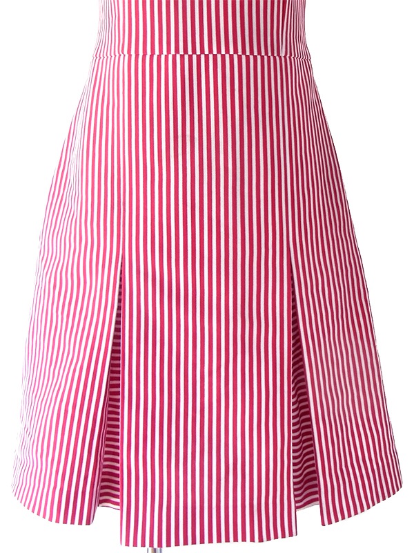 【送料無料】70年代フランス製 エンジ X ホワイト ストライプ 錨柄刺繍 デッドストック プリーツ ワンピース 17OM600【未使用品】