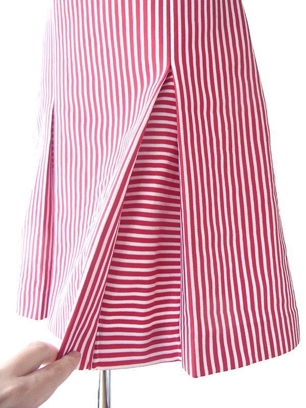 【送料無料】70年代フランス製 エンジ X ホワイト ストライプ 錨柄刺繍 デッドストック プリーツ ワンピース 17OM600【未使用品】