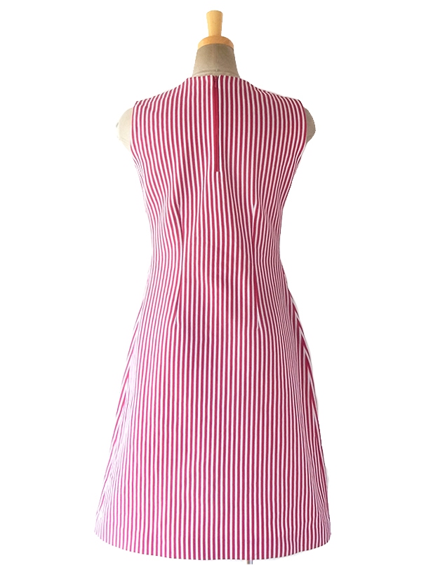 【送料無料】70年代フランス製 エンジ X ホワイト ストライプ 錨柄刺繍 デッドストック プリーツ ワンピース 17OM600【未使用品】