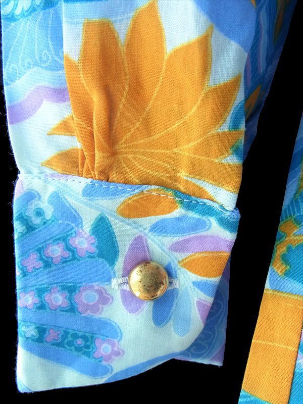 ヨーロッパ古着 60年代フランス製 水色 X オレンジ・パープル 花柄 共布ベルト付き デッドストック ワンピース 17OM605