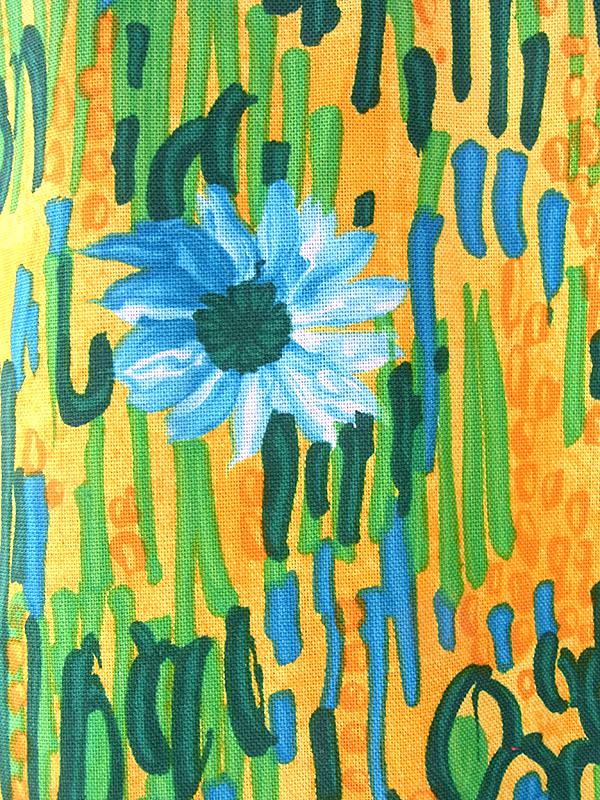 ヨーロッパ古着 ロンドン買い付け 60年代製 イエロー X グリーン・水色 花柄 フロントジップ ワンピース 17OM621