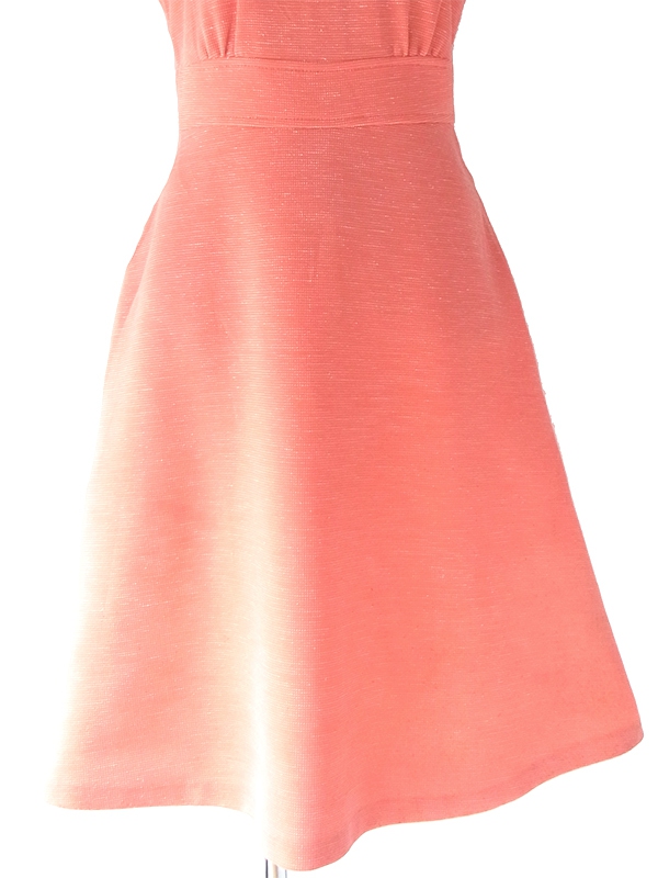 ヨーロッパ古着 ロンドン買い付け 70年代製 アプリコットピンク X レトロ柄襟 切り返し シンチウェスト ワンピース 17OM800