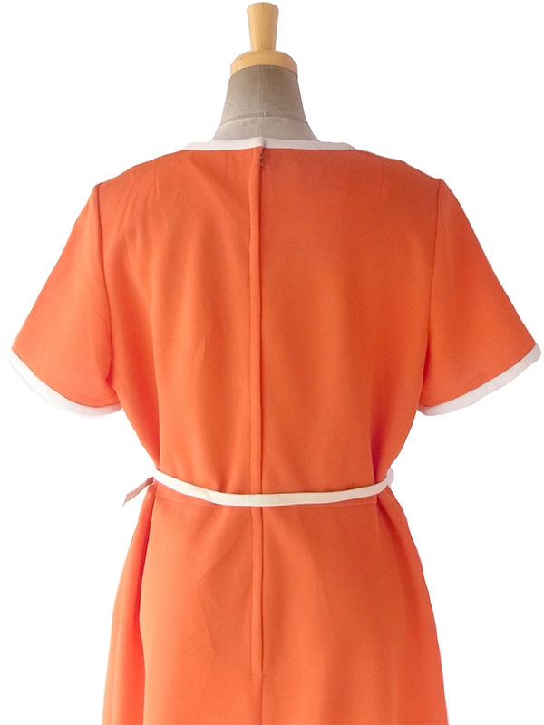 ヨーロッパ古着 ロンドン買い付け 60年代製 オレンジ X ホワイト ポケット・ベルト付き レトロ ワンピース 17OM801