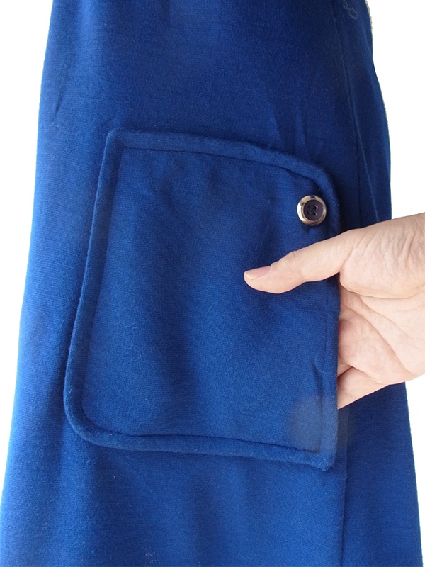 ヨーロッパ古着 ロンドン買い付け 60年代製 ブルー X レッド ポケット付き フロントジップ ウール ワンピース 17OM805