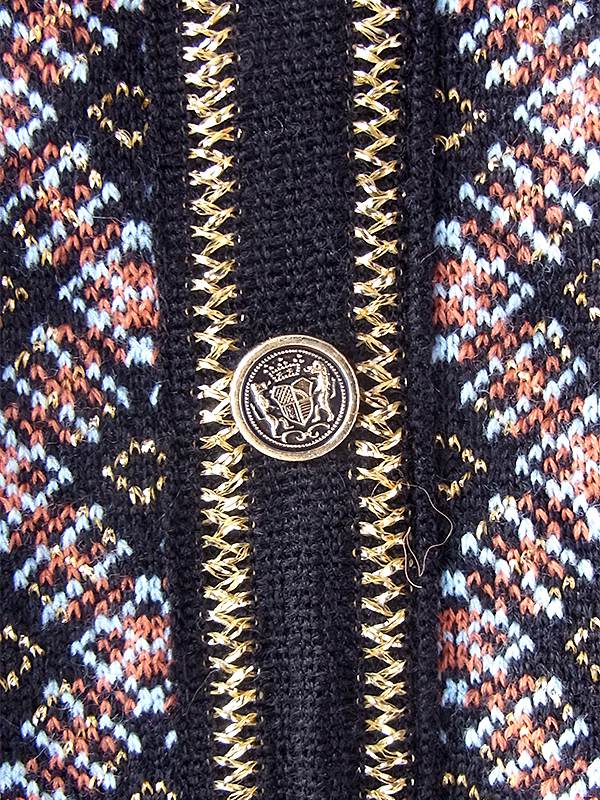 ヨーロッパ古着 ロンドン買い付け 70年代製 ブルー・オレンジ X ゴールドラメ糸 ジャガード織り ヴィンテージ ワンピース 17OM901