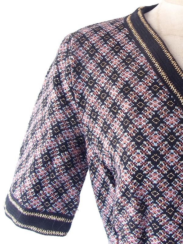 ヨーロッパ古着 ロンドン買い付け 70年代製 ブルー・オレンジ X ゴールドラメ糸 ジャガード織り ヴィンテージ ワンピース 17OM901