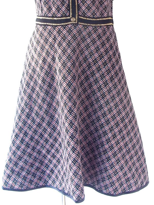 ヨーロッパ古着 ロンドン買い付け 70年代製 ブルー・オレンジ X ゴールドラメ糸 ジャガード織り ヴィンテージ ワンピース 17OM901