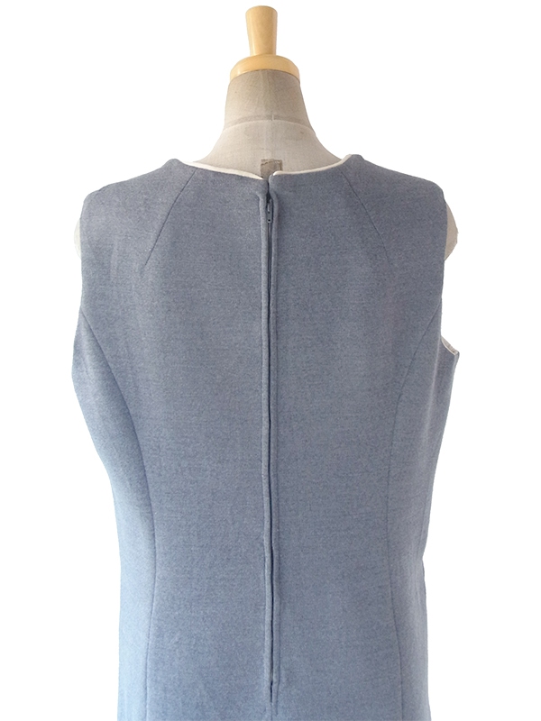 ヨーロッパ古着 ロンドン買い付け 60年代製 グレイ X ホワイト バイアス柄 ウール ワンピース 17OM902