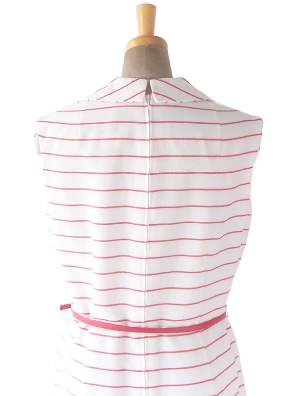 ヨーロッパ古着 ロンドン買い付け 60年代製 ホワイト X トリコロール ボーダー刺繍 ベルト付き ヴィンテージ ワンピース 18BS005