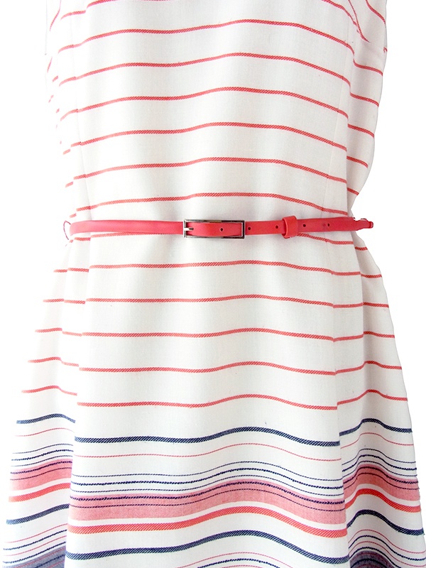 ヨーロッパ古着 ロンドン買い付け 60年代製 ホワイト X トリコロール ボーダー刺繍 ベルト付き ヴィンテージ ワンピース 18BS005