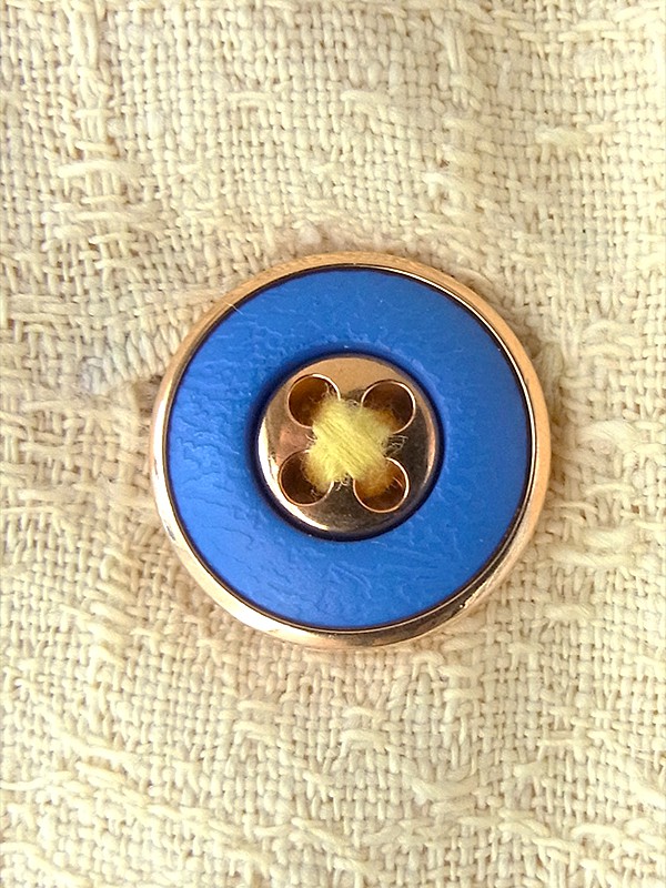 ヨーロッパ古着 ロンドン買い付け 60年代製 レモン色 X ブルーボタン プリーツ ワンピース 18BS023