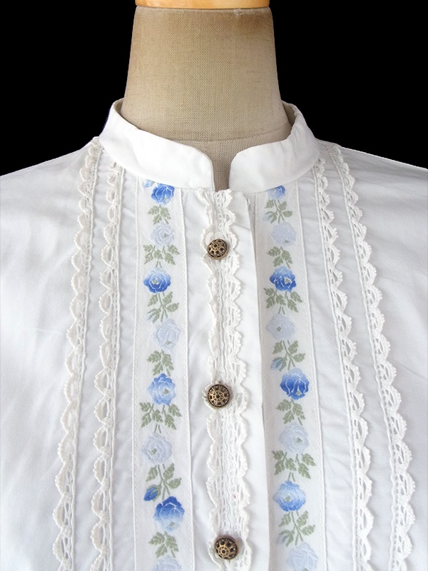 ヨーロッパ古着 ロンドン買い付け 60年代製 ホワイト X カットレース・花柄刺繍 ヴィンテージ ブラウス 18BS125