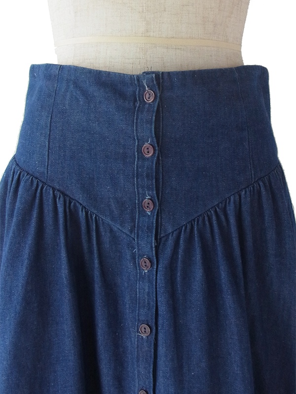 70年代製 GUNNE SAX GUNNIES インディゴ X 裾元カットレーステープ デニム　スカート 18BS128