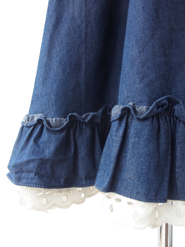 70年代製 GUNNE SAX GUNNIES インディゴ X 裾元カットレーステープ デニム　スカート 18BS128