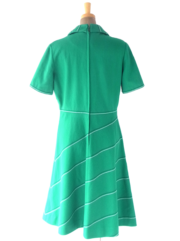 ヨーロッパ古着 ロンドン買い付け 60年代製 グリーン X スカーフタイ ステッチデザイン ウール ワンピース 18BS213