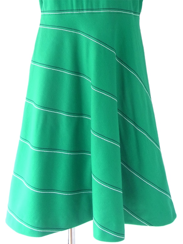 ヨーロッパ古着 ロンドン買い付け 60年代製 グリーン X スカーフタイ ステッチデザイン ウール ワンピース 18BS213