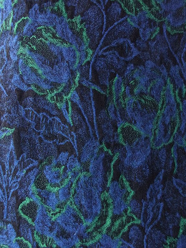 ヨーロッパ古着 ロンドン買い付け 60年代製 ロイヤルブルー X エメラルドグリーン 花柄織 ヴィンテージ ウール ドレス 18BS301