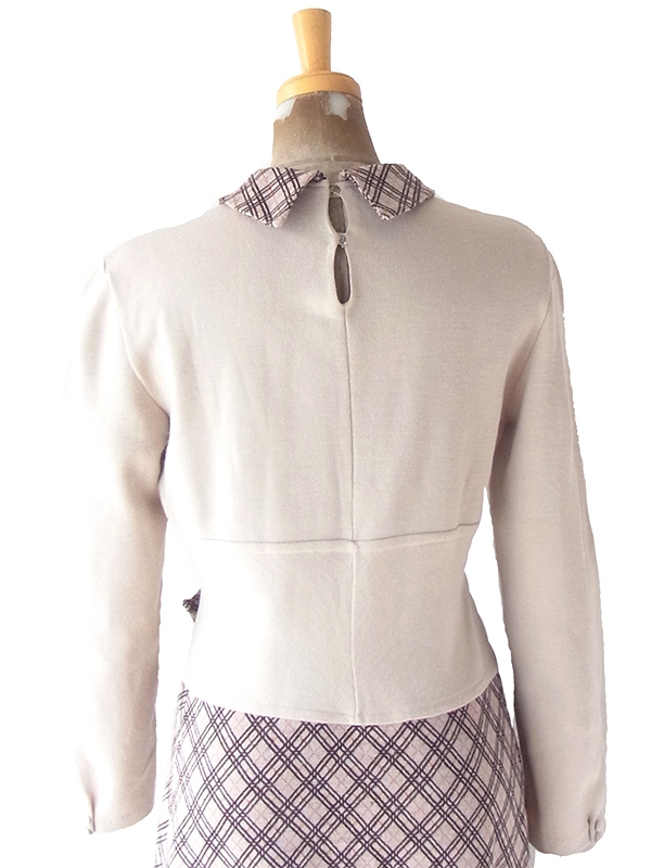 ヨーロッパ古着 60年代イタリア製 ベージュ X チェック柄 切り返し ベルト飾り ヴィンテージ ワンピース 18BS312