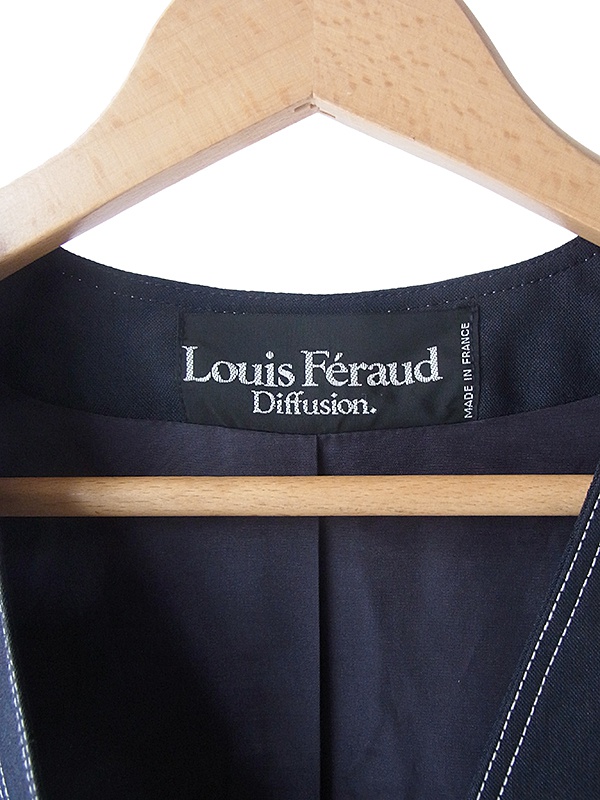 ヨーロッパ古着 70年代フランス製 Louis Feraud ブラック X ホワイトステッチ ジャケット・ワンピース セットアップ 18FC002