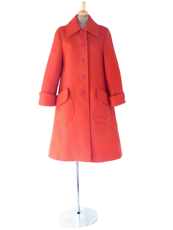 ヨーロッパ古着 フランス買い付け 60年代製 レッド X Aライン ヴィンテージ ウール コート 18FC003