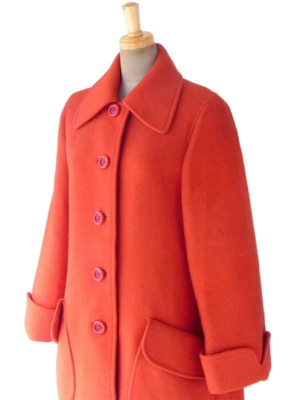 ヨーロッパ古着 フランス買い付け 60年代製 レッド X Aライン ヴィンテージ ウール コート 18FC003