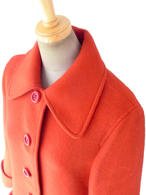 ヨーロッパ古着 フランス買い付け 60年代製 レッド X Aライン ヴィンテージ ウール コート 18FC003