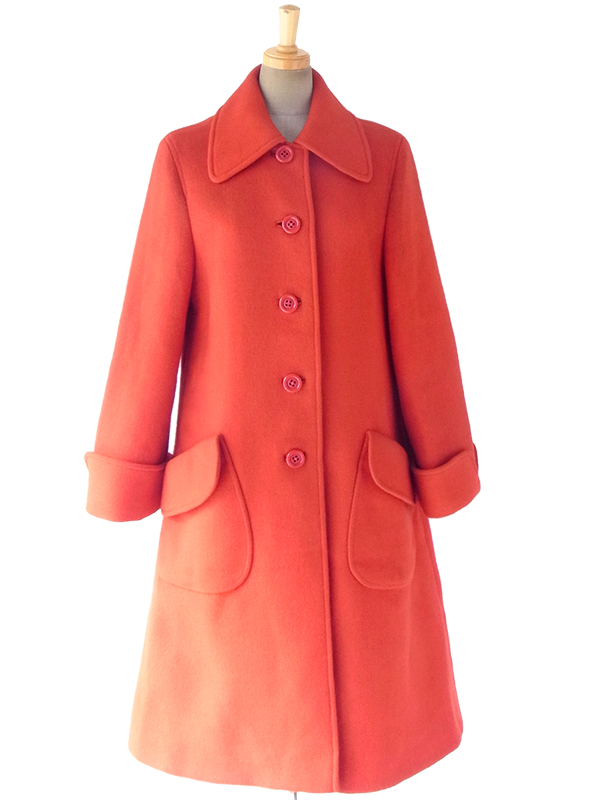 ヨーロッパ古着 フランス買い付け 60年代製 レッド X Aライン ヴィンテージ ウール コート 18FC003