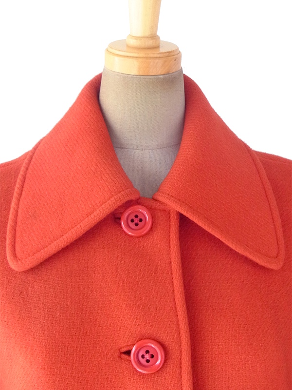 ヨーロッパ古着 フランス買い付け 60年代製 レッド X Aライン ヴィンテージ ウール コート 18FC003