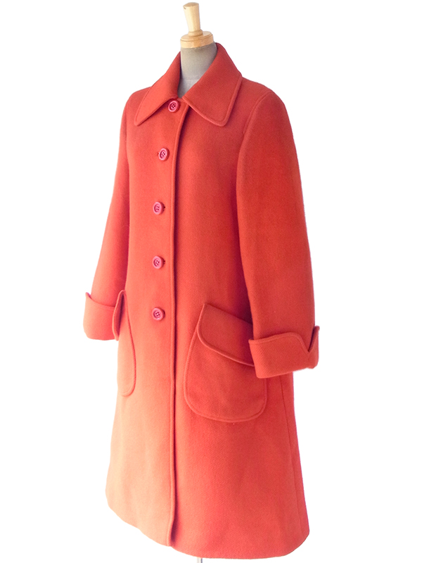 ヨーロッパ古着 フランス買い付け 60年代製 レッド X Aライン ヴィンテージ ウール コート 18FC003