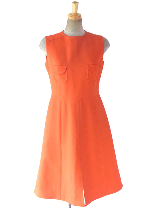 ヨーロッパ古着 フランス買い付け 60年代製 オレンジ X ビッグステッチ ウール ジャケット・ワンピース セットアップ 18FC009