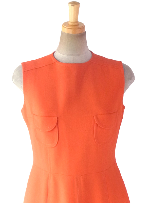 ヨーロッパ古着 フランス買い付け 60年代製 オレンジ X ビッグステッチ ウール ジャケット・ワンピース セットアップ 18FC009